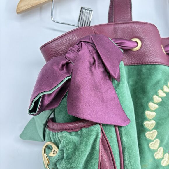 Vintage Juicy Couture Daydreamer Tote Bag Purse Royal Dog Bow Pompom Pin Charm - Picture 7 of 11